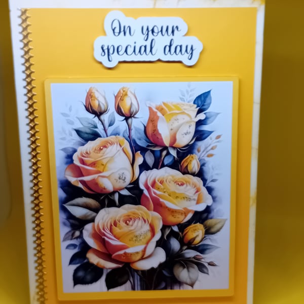 Special Day Yellow Roses Card Birthday or Anniversary FREE UK P&P