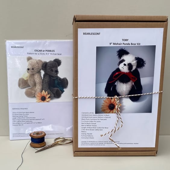 Panda bear making kit plus teddy bear sewing pattern, craft kit bundle