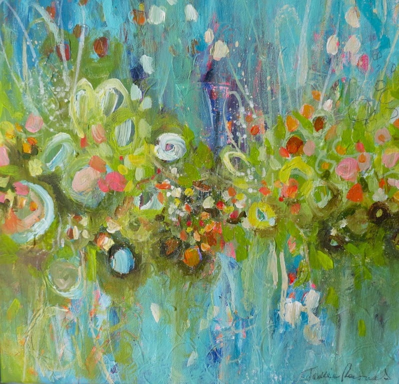 'Waters Edge' Original Abstract Floral Waterside scene by Jackie Reynolds