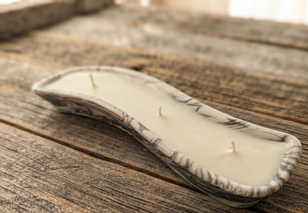 Black & White Marble Effect Eco Resin Dish with Candle 
