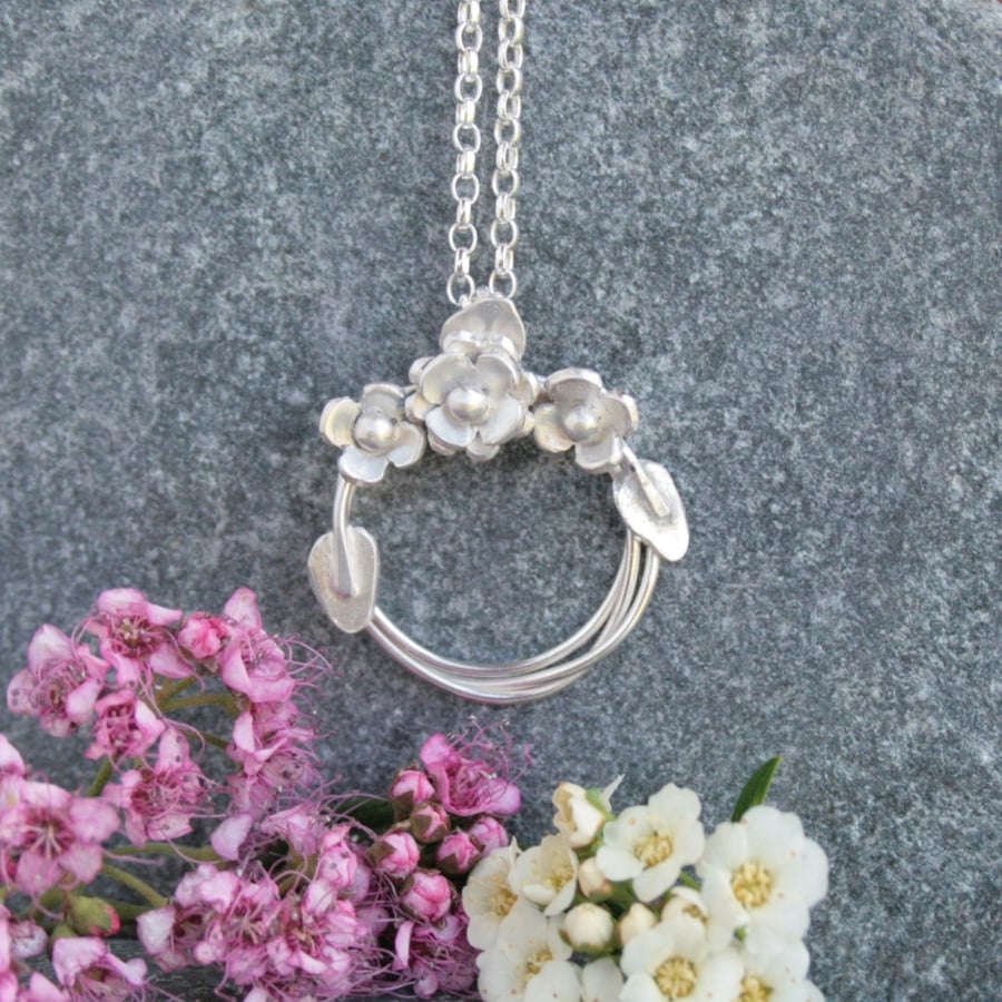 Sterling silver flower necklace, nature lover jewellery, botanical necklace