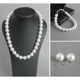 Chunky White Pearl Jewellery Set - Simple White Pearl Wedding Jewellery - Gifts