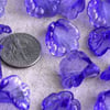 Blue translucent  lucite lily flower beads - 4pcs