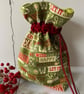 Christmas Present Sack with Red Velvet Ribbon and Cord Pull Closure