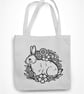 Floral Rabbit Print Tote Bag Eco Friendly Shopping Bag Spring time Easter Bunny  - Image 5