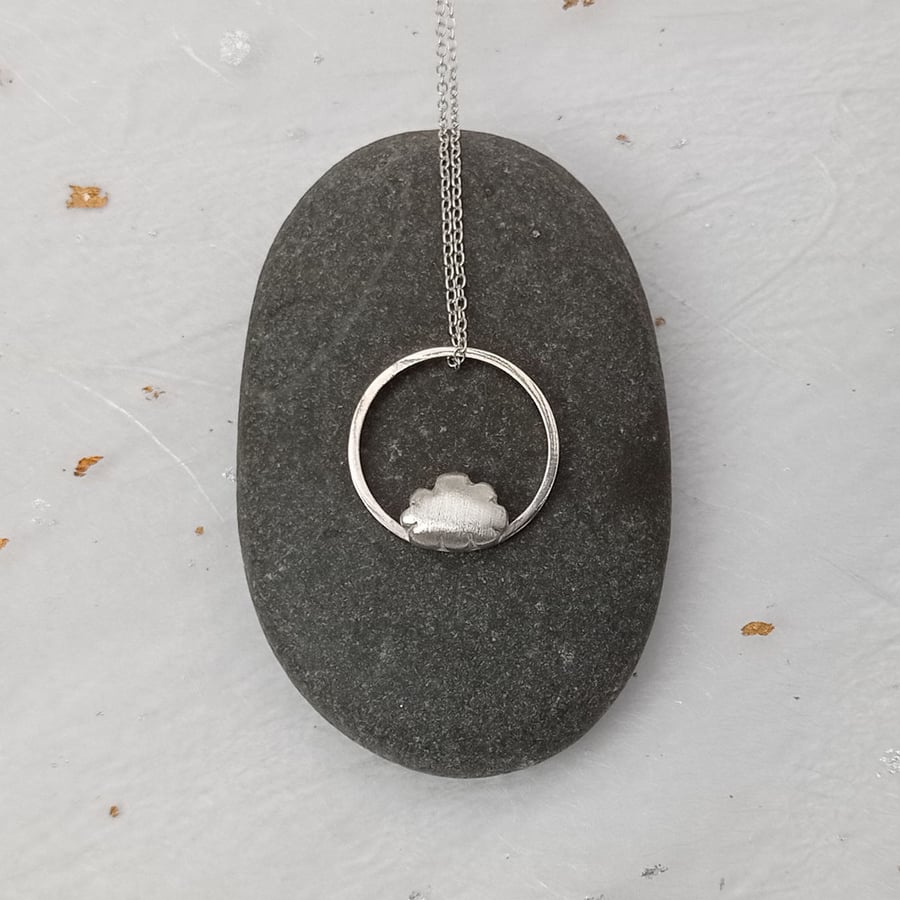 Sterling silver and fine sterling silver clay cloud and wire pendant necklace 