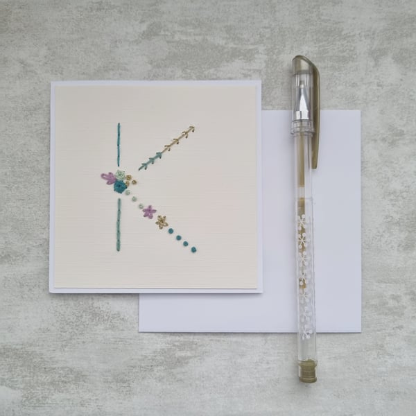 Letter K Embroidered Card, Personalised Bridesmaid Card, Birthday Keepsake Card