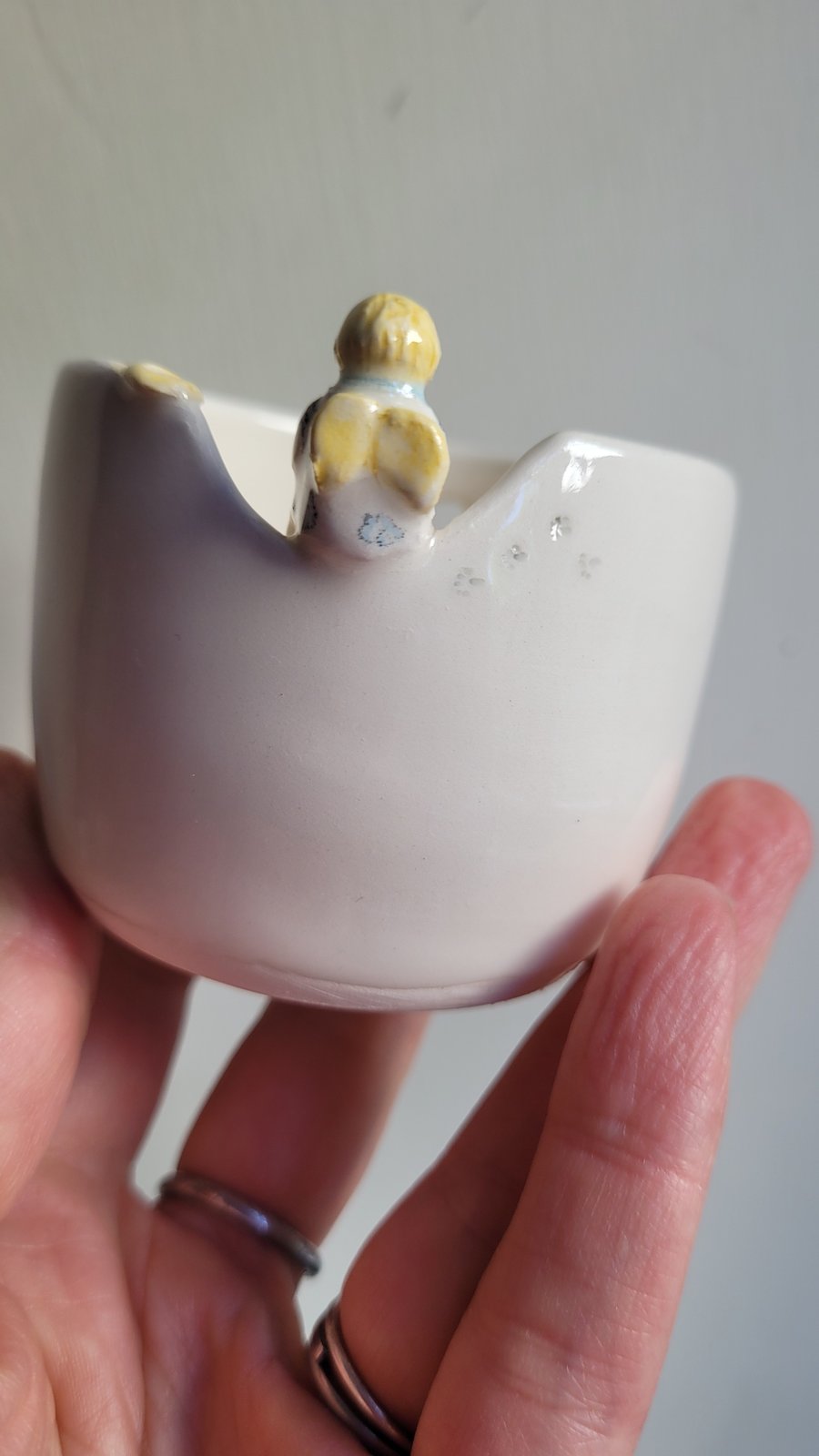 Private ORDER for A , angel & footprints pottery candle holder 