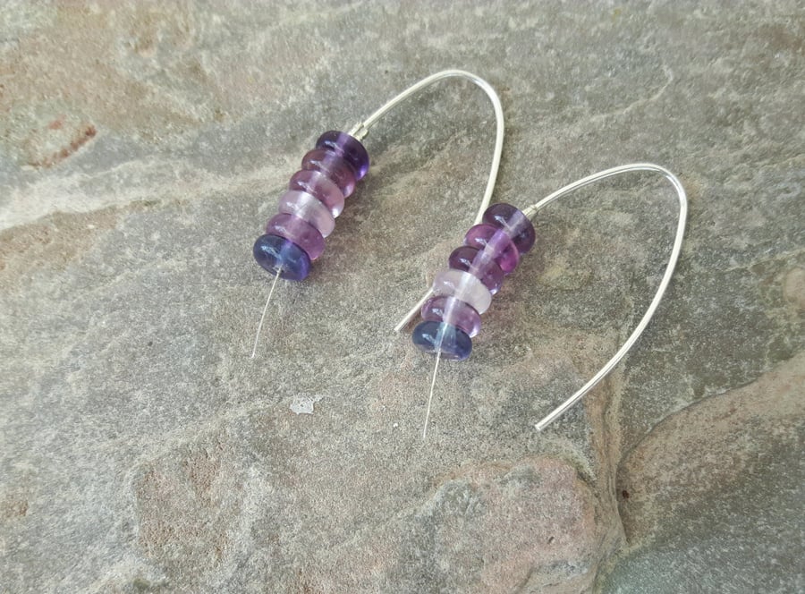 Sterling Silver Drop Earrings wth Rainbow Fluorite 