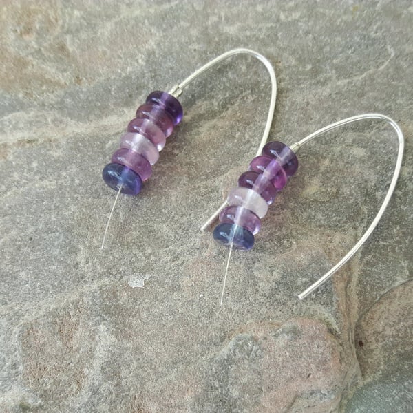 Sterling Silver Drop Earrings wth Rainbow Fluorite 