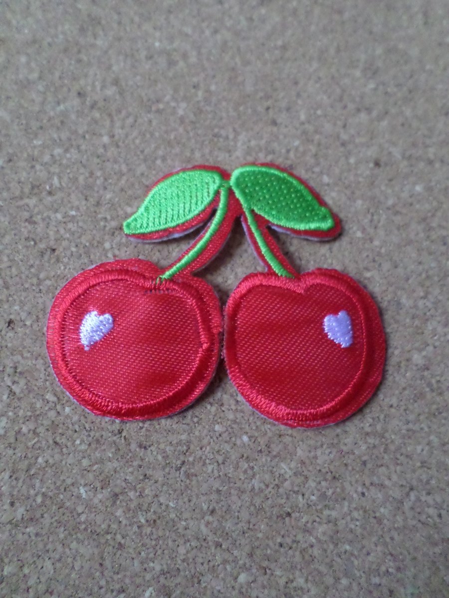 2 x Embroidered Iron-On Patches - 5.9cm - Cherry