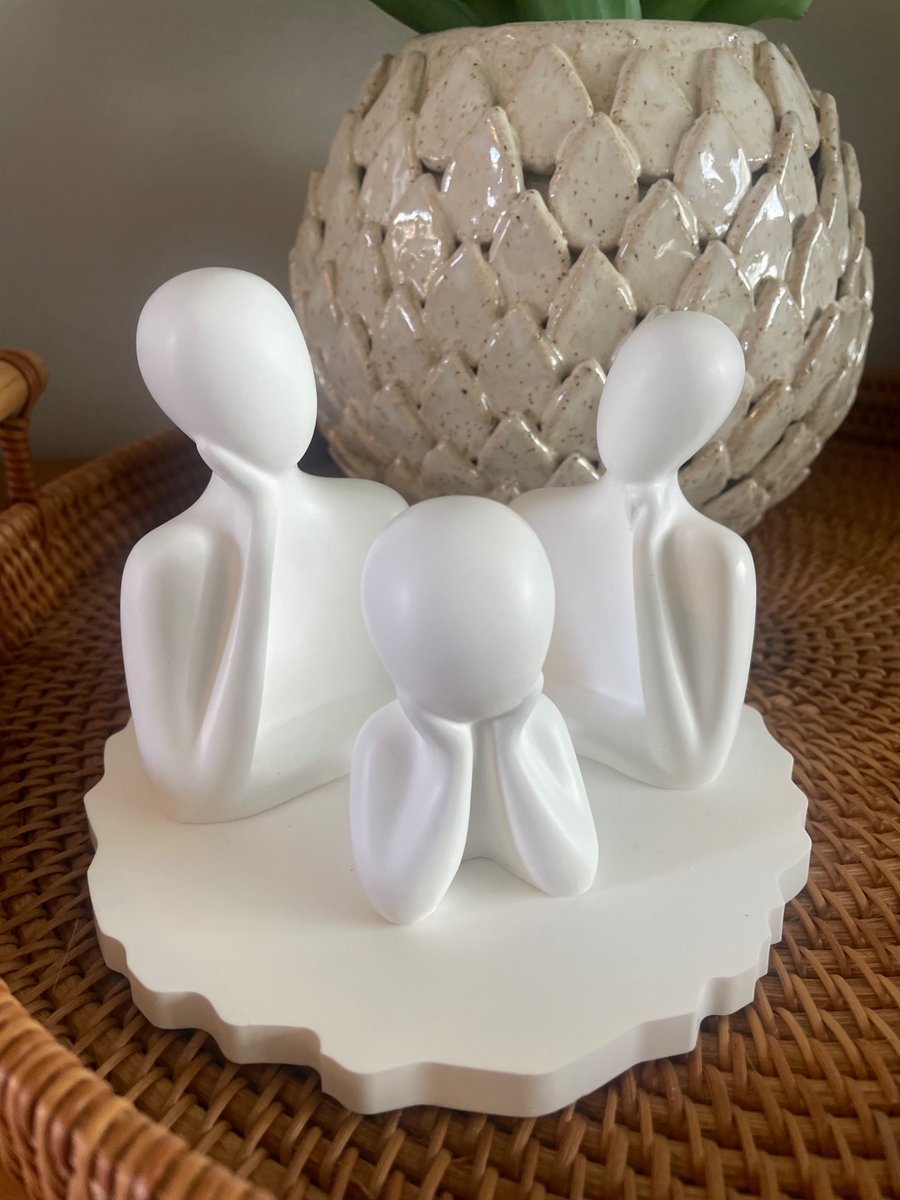 Minimalist Family Figurines, White Eco-Resin Sculpture, Modern Home Decor