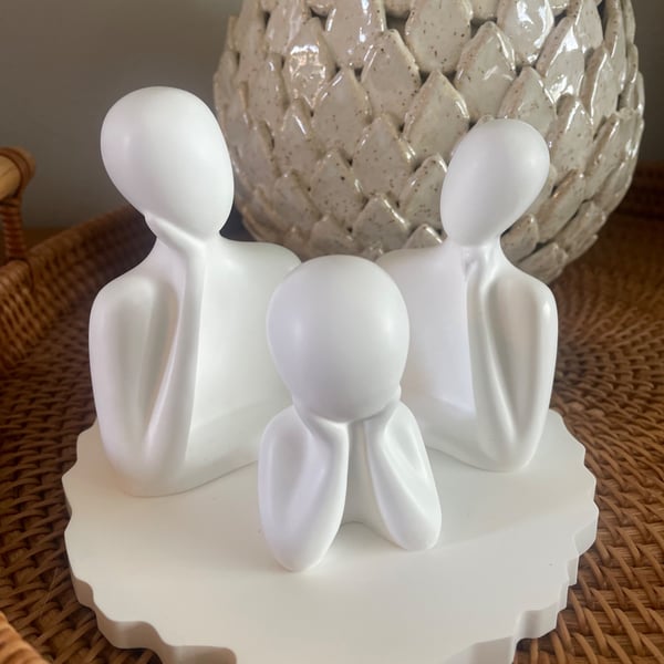 Minimalist Family Figurines, White Eco-Resin Sculpture, Modern Home Decor