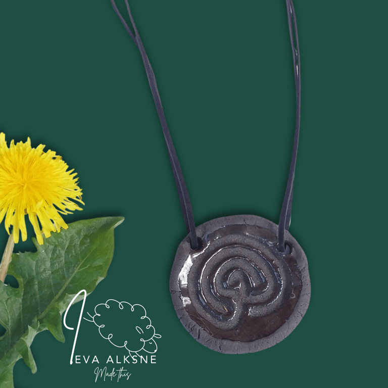 Ceramic pendant, a portable multipurpose finger labyrinth jewellery black clay