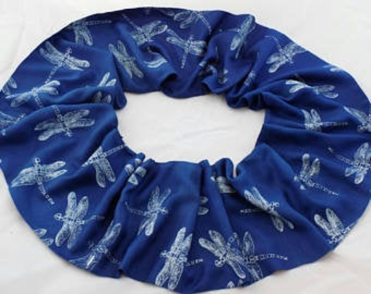 Infinity loop scarf Blue and white dragonfly,hand print,winter cotton scarf,gift