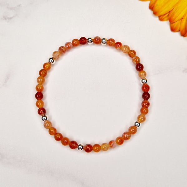 Fire Agate and Silver Bead Bracelet