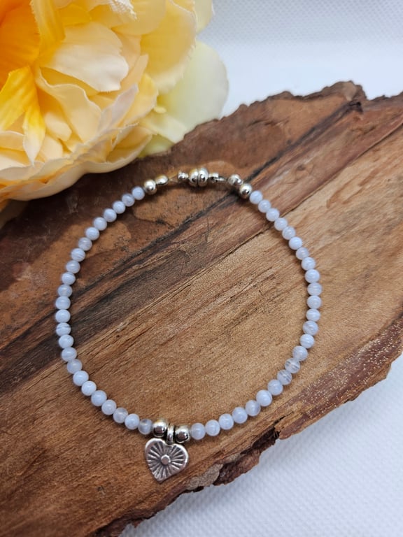 Lace agate magnetic bracelet with tribal silver heart charm