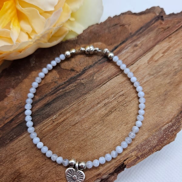 Lace agate magnetic bracelet with tribal silver heart charm