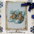 Hand Crafted Decoupage Card "New Baby Boy" Congratulations (2606)