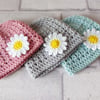 Handmade Daisy Crochet Hat, Sizes Newborn to 2 Years, Made To Order
