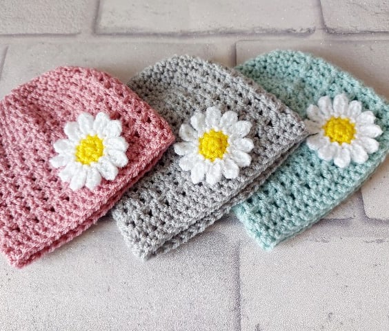 Handmade Daisy Crochet Hat, Sizes Newborn to 2 Years, Made To Order