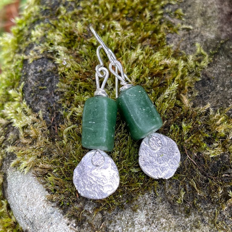 Sterling silver and vintage green glass earrings