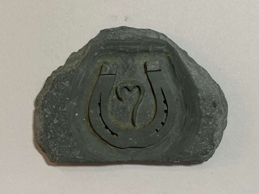 Horseshoe and Heart engraved in Devonian Mudstone