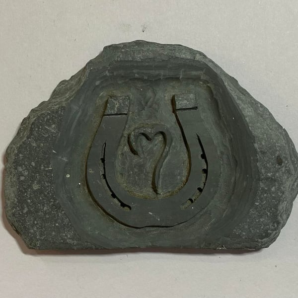 Horseshoe and Heart engraved in Devonian Mudstone