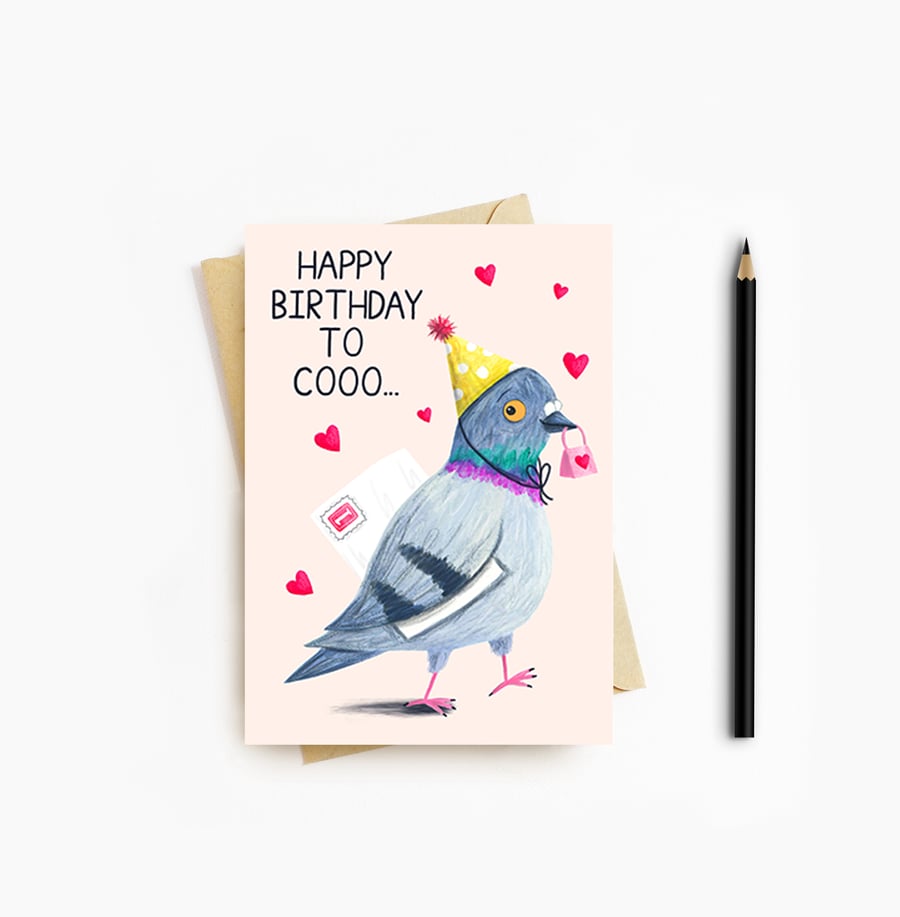 Pigeon Birthday Card - Blank Card - Greeting Card