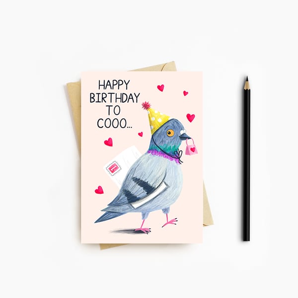 Pigeon Birthday Card - Blank Card - Greeting Card