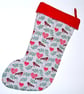 Christmas Stocking Robin Red Green Scandi Robins Xmas Stockings 14" - Image 1