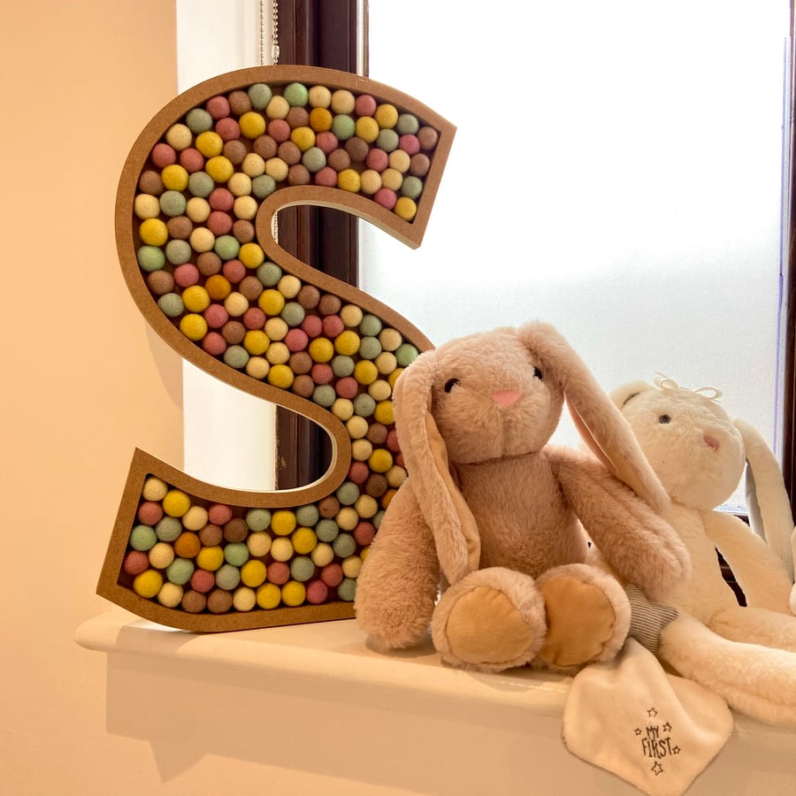 Wooden Fillable Letters Numbers with Customisable Felt Ball Pompom Mix