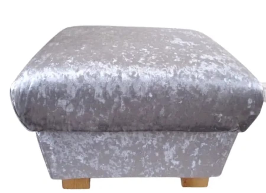 Storage Footstool Silver Grey Crushed Velvet Pouffe Ottoman Hassock Accent