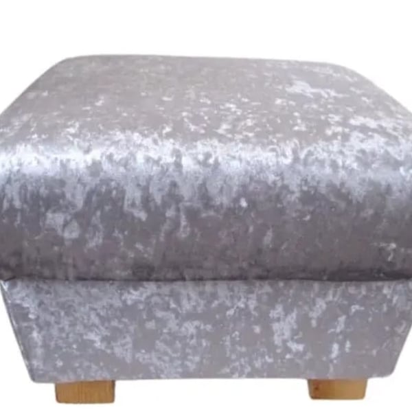 Storage Footstool Silver Grey Crushed Velvet Pouffe Ottoman Hassock Accent