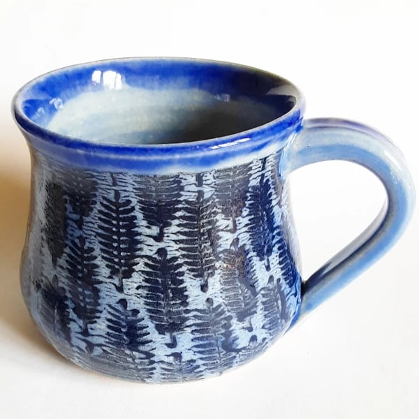 Blue Patterned Mug - Hand Thrown Stoneware Ceramic Mug