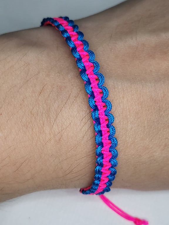 Neon Pink and Lake Blue Reversible Braided Bracelet Adjustable