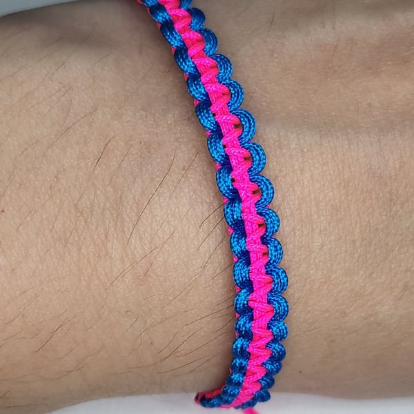 Neon Pink and Lake Blue Reversible Braided Bracelet Adjustable