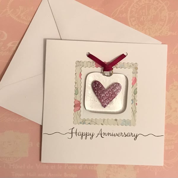 Anniversary Card with Fused glass decoration