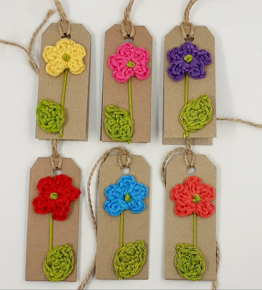 Set of Six Crochet Flower Mini Tags 