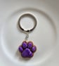 Polymer clay purple paw print keyring or bag charm