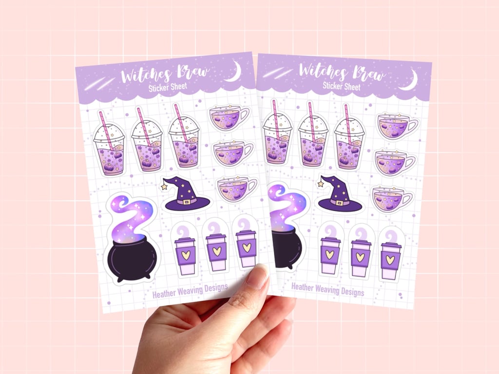 Halloween Witch Stickers, Witches Brew Sticker Sheets, Pumpkin Spice Latte.