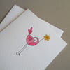 pink bird greetings card 