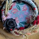 Handmade decorative wreath style mounted hanging frame with real dried flowers