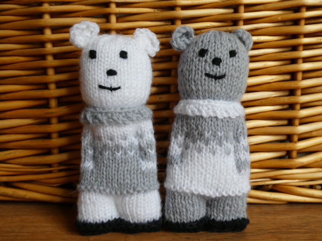 Handmade knitted pair of pocket dolls - bears