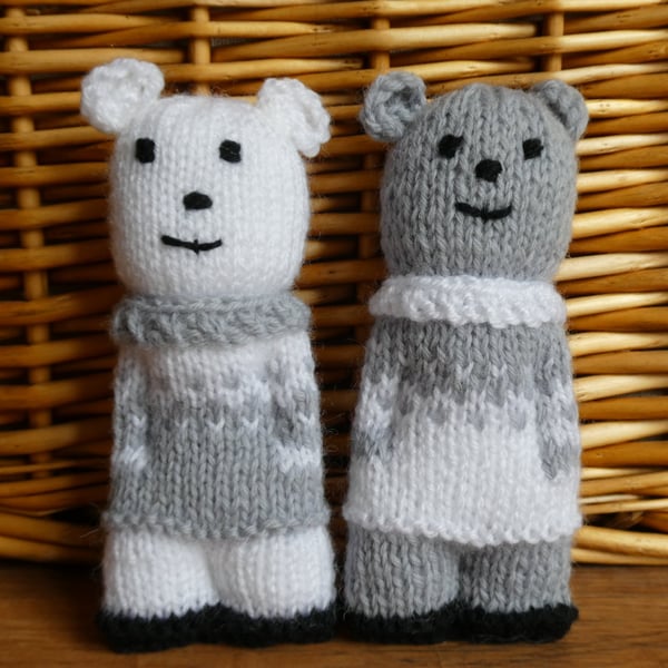 Handmade knitted pair of pocket dolls - bears