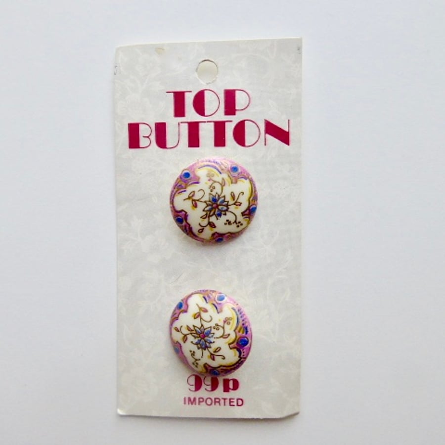 Pink floral buttons, vintage buttons.
