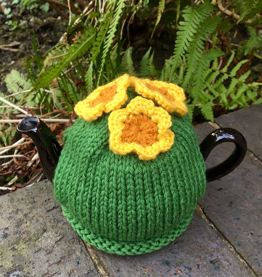 Small Yellow Flower Tea Cosy, One Cup Crochet Flower Tea Cozy