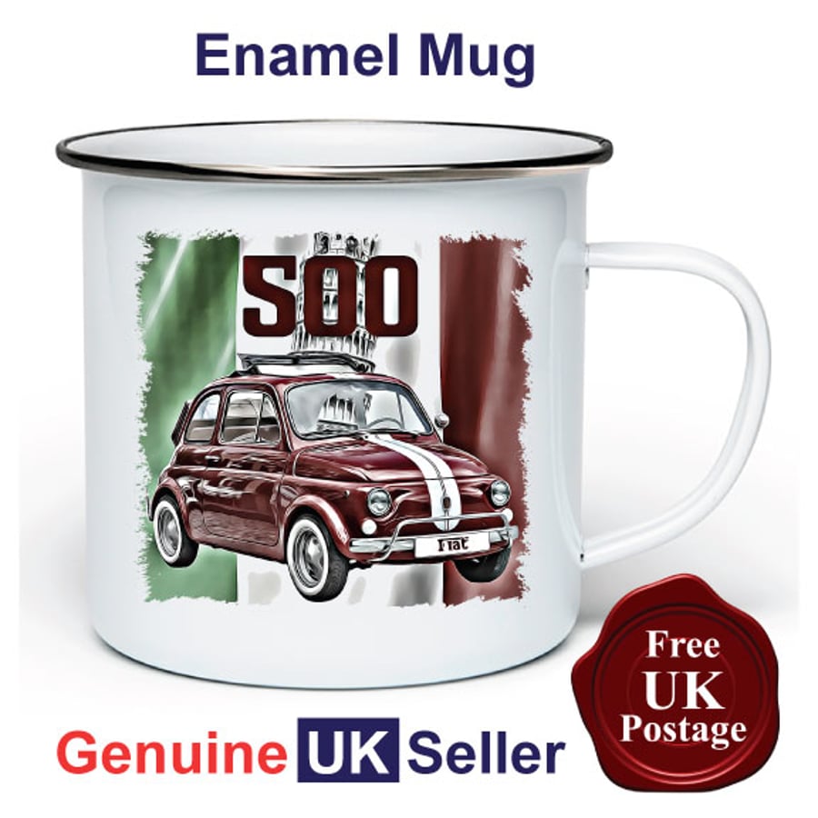 Classic Fiat 500 Mug, Camping Mug, Hiking Mug, Fishing Mug, Outdoor Mug,