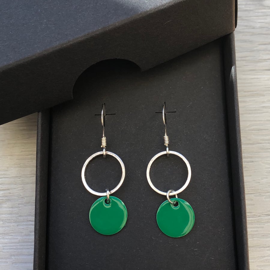 Sale now 7.00 - Green geometric enamel earrings