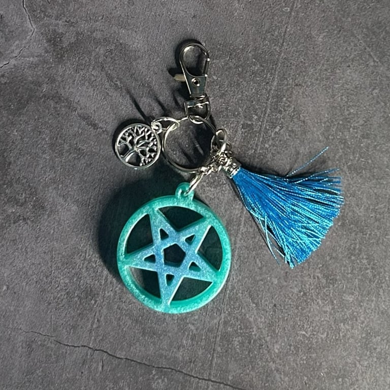 Perfectly Imperfect Resin Pentacle Bag Charm Key Ring – Symbol of Protection